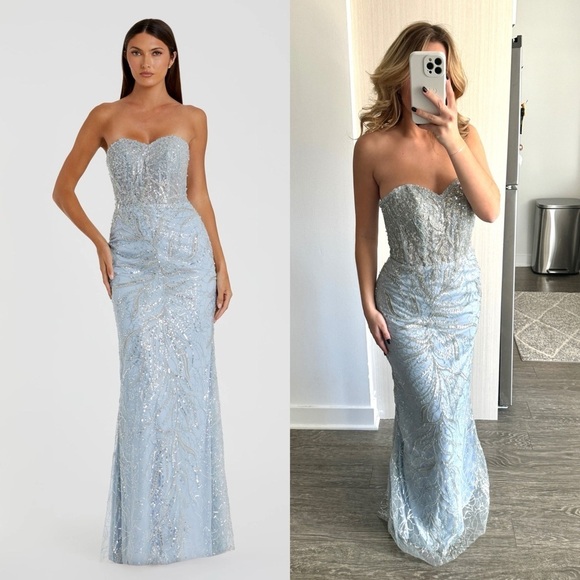 MAC DUGGAL Blue Strapless Embellished Trumpet Gown 4 - Picture 1 of 16